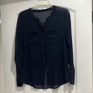 Ann Taylor Elegant Navy Blue Top with Sheer Accents